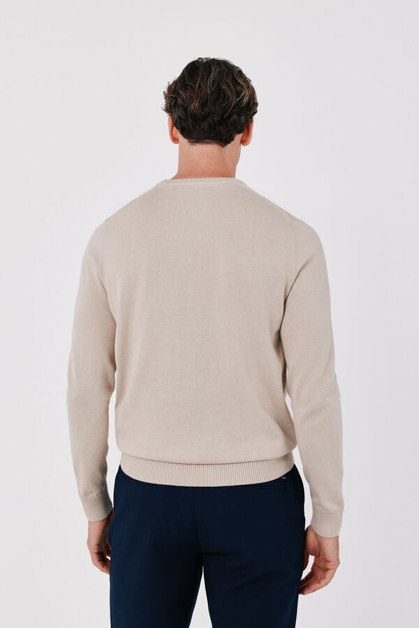 Cortefiel Cotton fine knit round neck jumper Beige