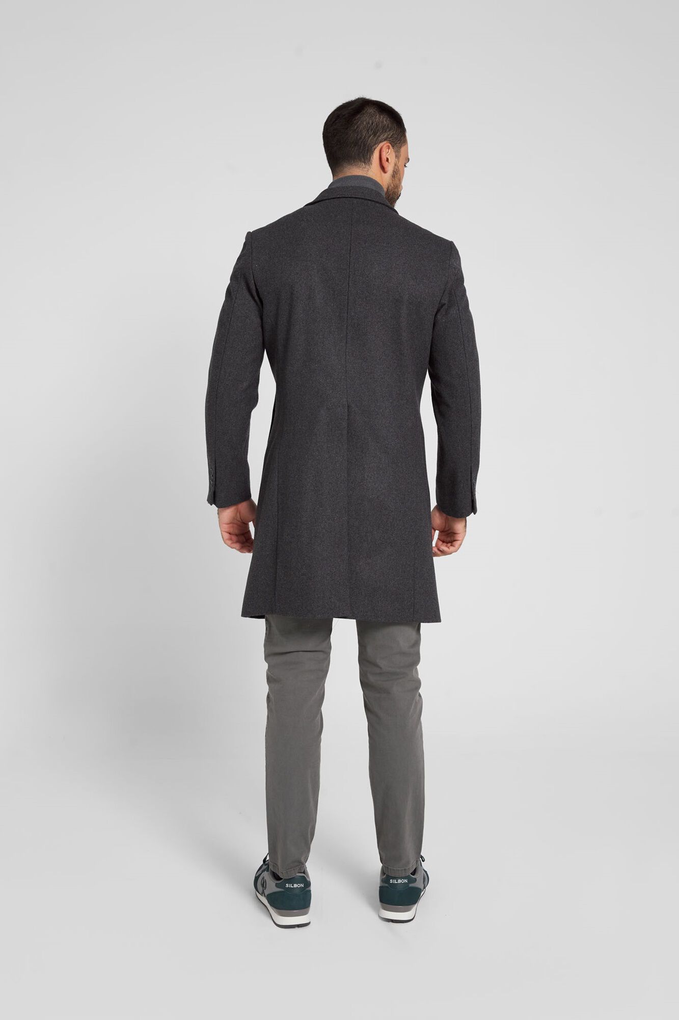 Grey wool straight coat