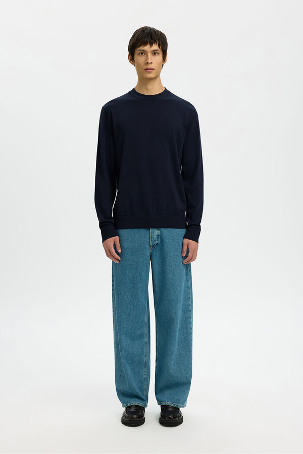 Selected Lightweight 100% organic cotton jumper Navy