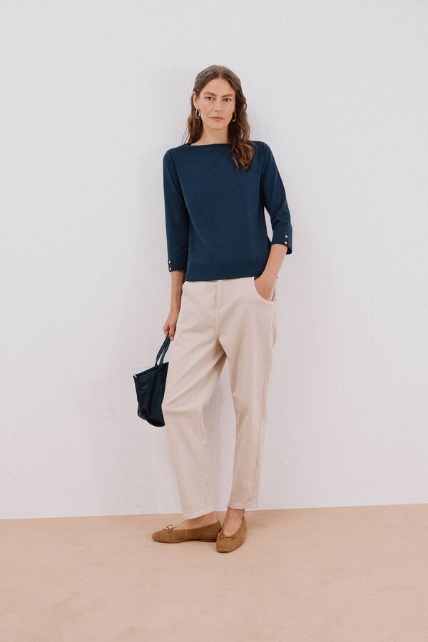 Cortefiel Essential boat neck T-shirt Navy
