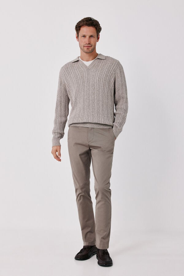Cortefiel Twisted cotton cable knit jumper Beige