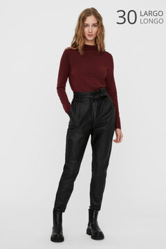 Cortefiel Coated paperbag waist trousers Black