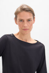 Cortefiel Essential boat neck T-shirt with gold buttons Black