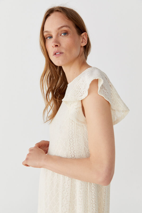 Cortefiel Textured jersey-knit dress Ivory