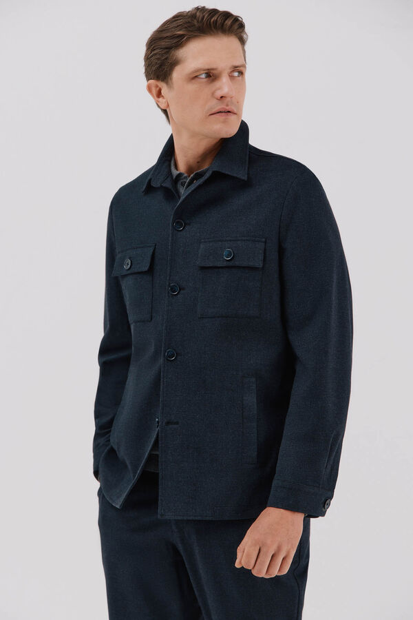 Cortefiel Micro-check cotton overshirt Navy