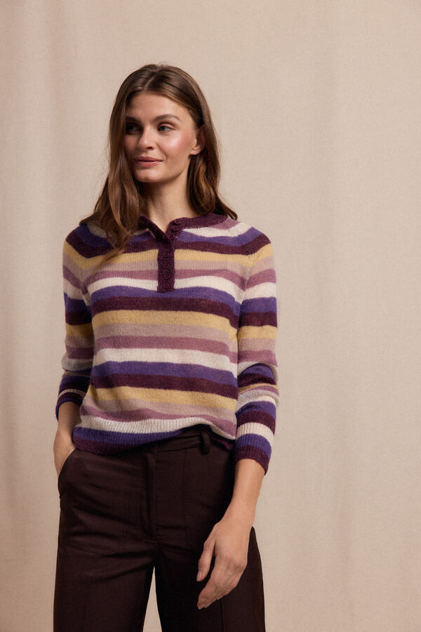 Slowlove Suéter riscas com botões Roxo