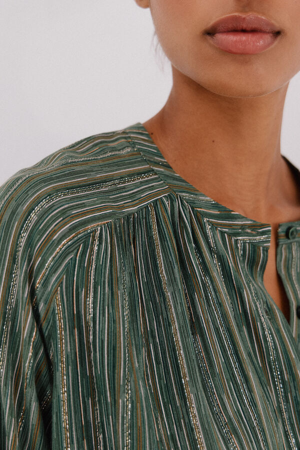 Cortefiel Lurex printed blouse Printed green