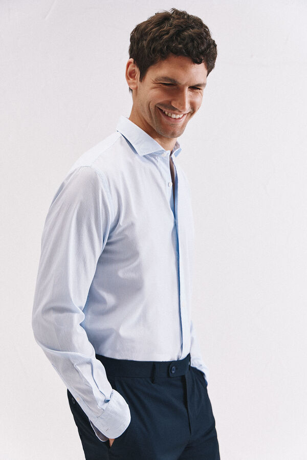 Cortefiel Striped cotton shirt Blue