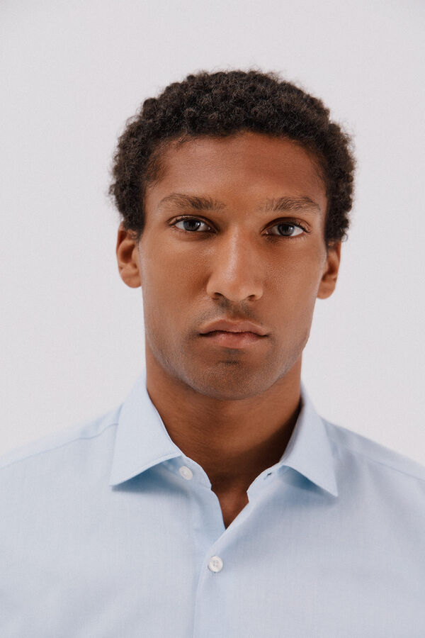 Cortefiel Plain easy-iron shirt with cufflinks Blue