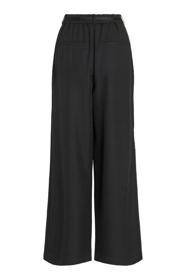 Vila Calça social de pernas largas com cinto de flores Preto