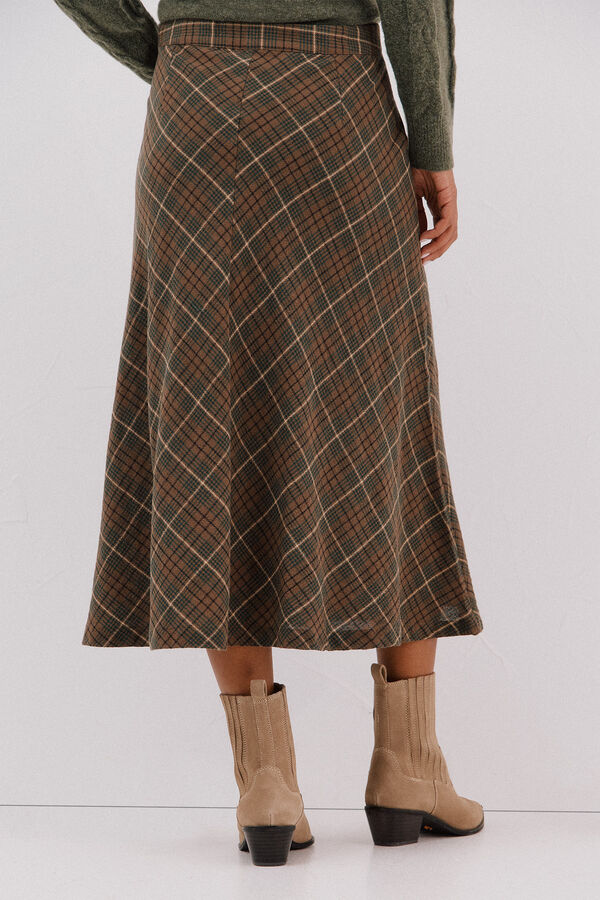 Cortefiel Checkered cape skirt Printed green