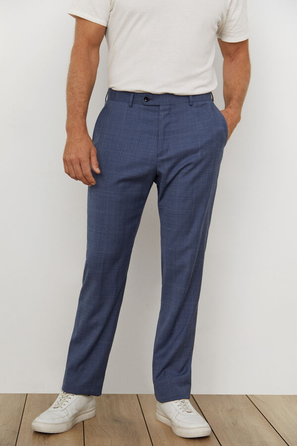 Cortefiel Checked tailored fit trousers Blue