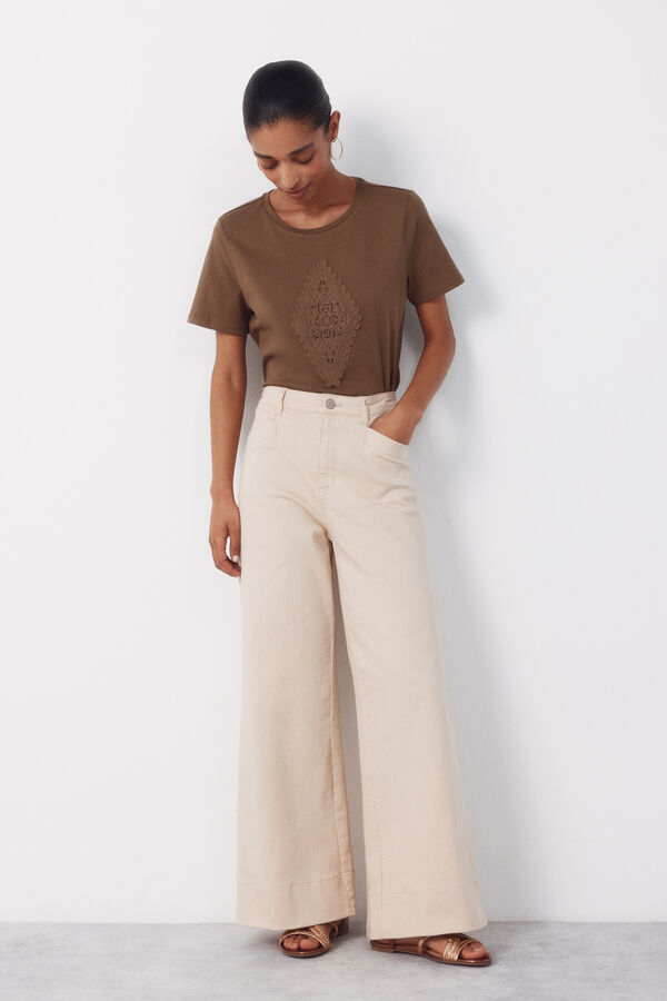 Cortefiel Sand striped trousers Ivory