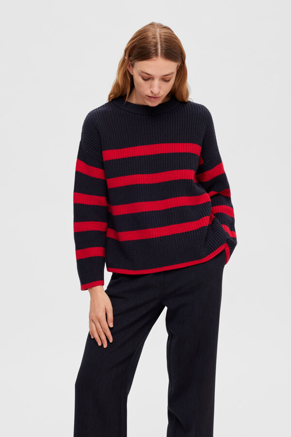 Selected Femme Camisola oversize de riscas e gola redonda. Azul