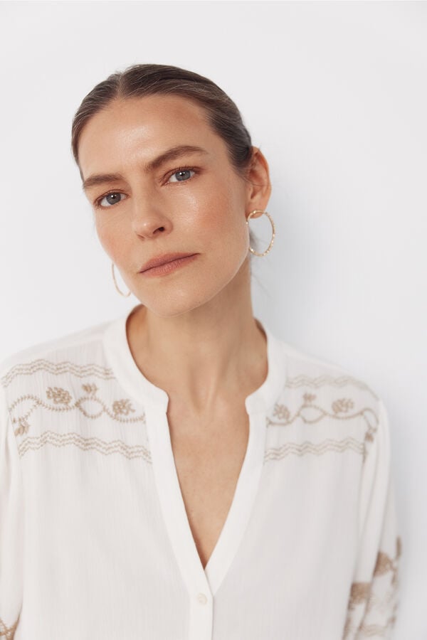 Cortefiel Embroidered blouse Ivory