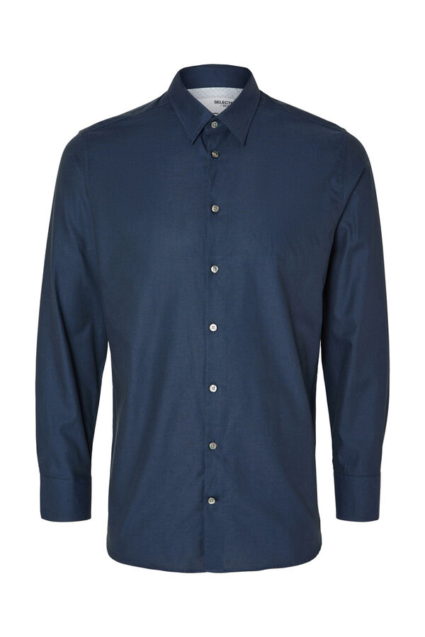 Cortefiel Camisa de algodón orgánico Slim Fit. Azul marino