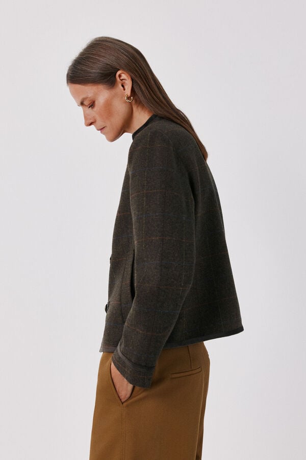 Cortefiel Plaid short jacket Printed green