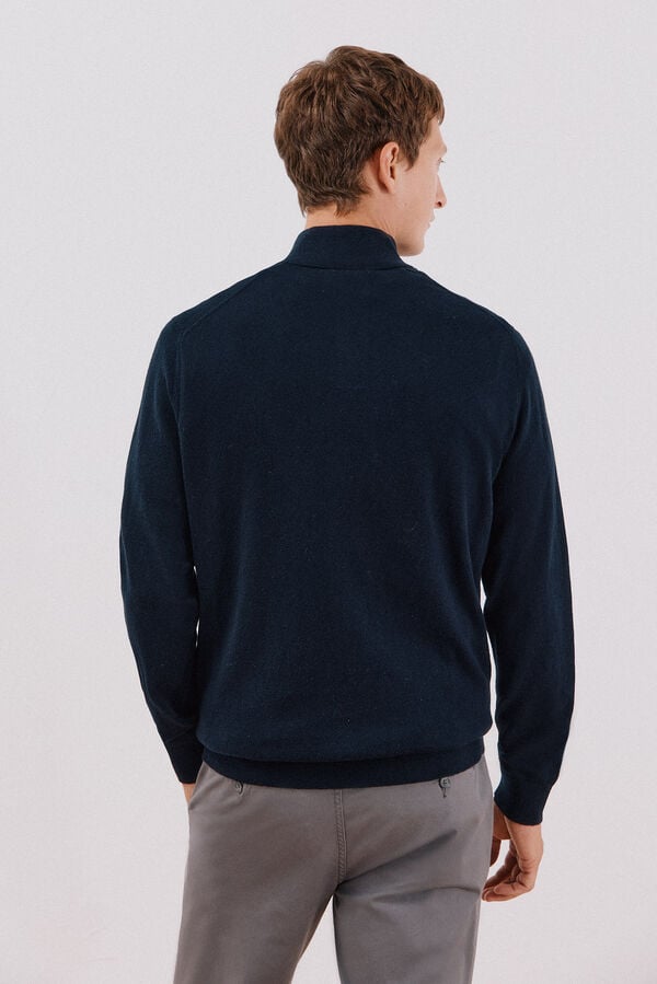Cortefiel Cotton/silk cashmere high neck jumper Navy