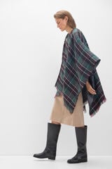 Cortefiel Tartan reversible poncho Printed green