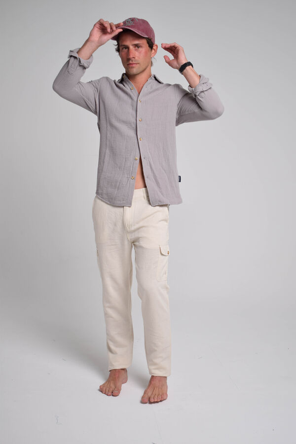 Cloking Cal&ccedil;as cargo de linho Ecru