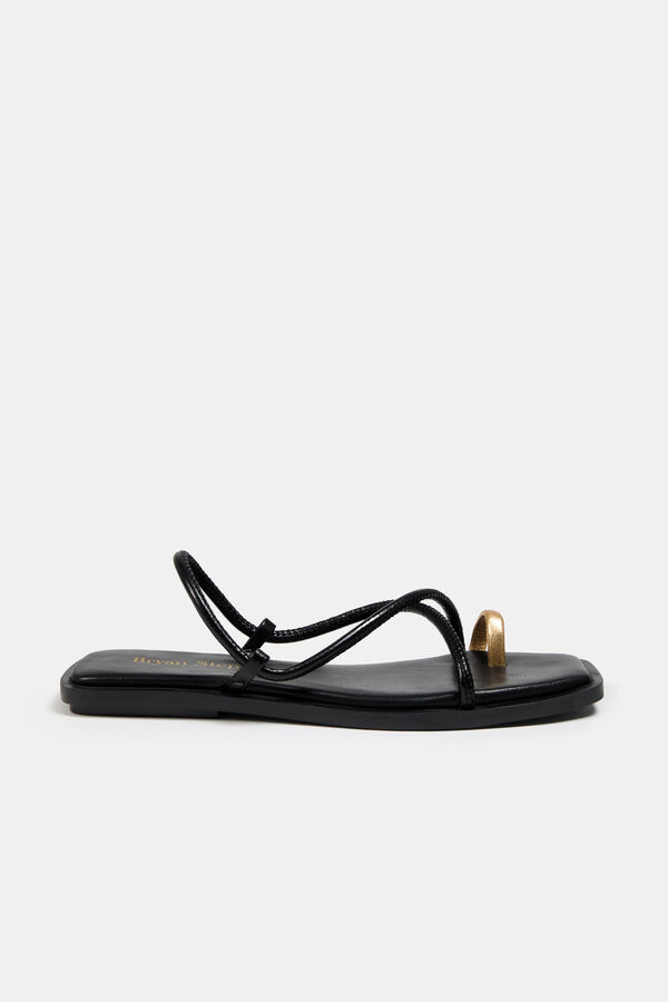 Bryan Stepwise Sand&aacute;lia com tiras Preto