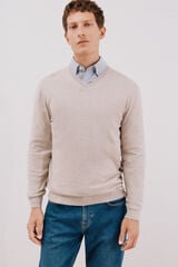 Cortefiel Cotton/cashmere V-neck jumper Beige