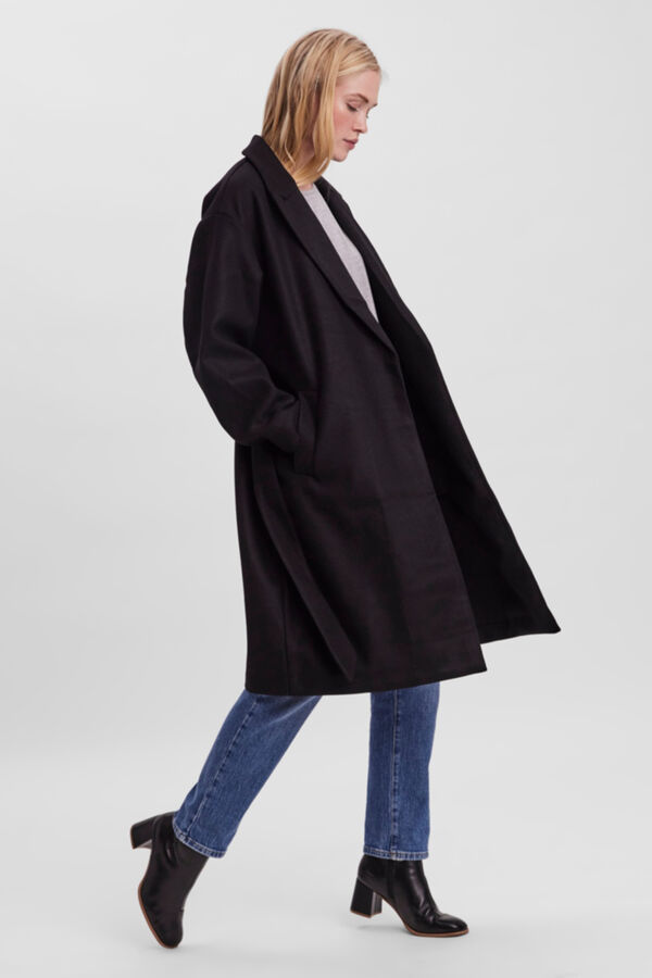 Cortefiel Long-sleeved cloth coat Black