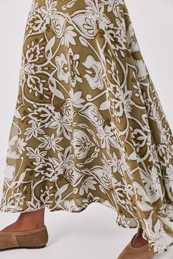 Cortefiel Printed long skirt Printed green