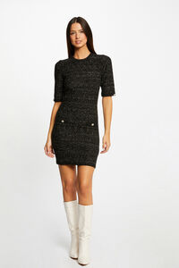Cortefiel Fitted jersey-knit dress with short sleeves Black