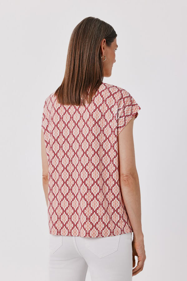 Cortefiel T-shirt gola em bico com detalhe de renda Multicolorido