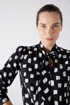 Cortefiel Printed bow blouse Black