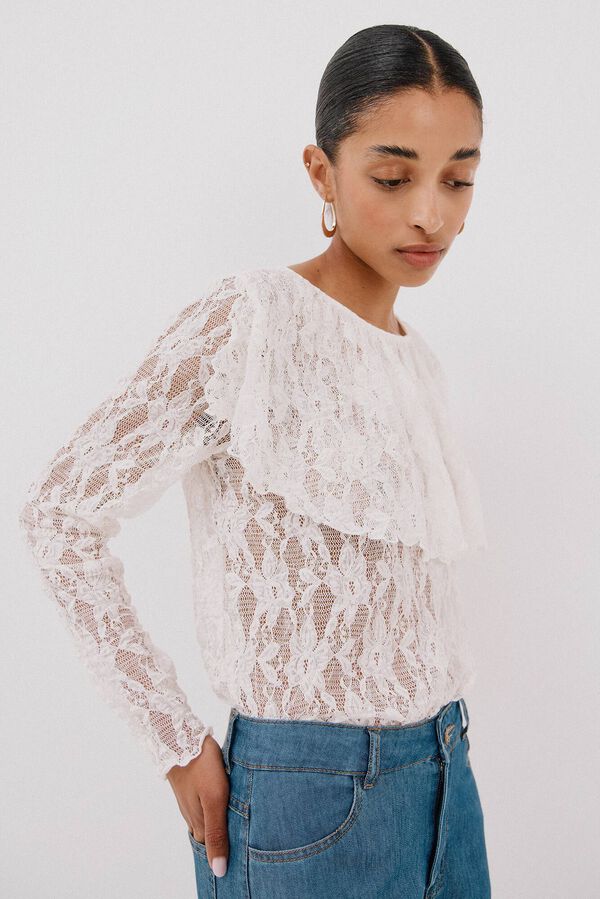Cortefiel Top renda folho Branco