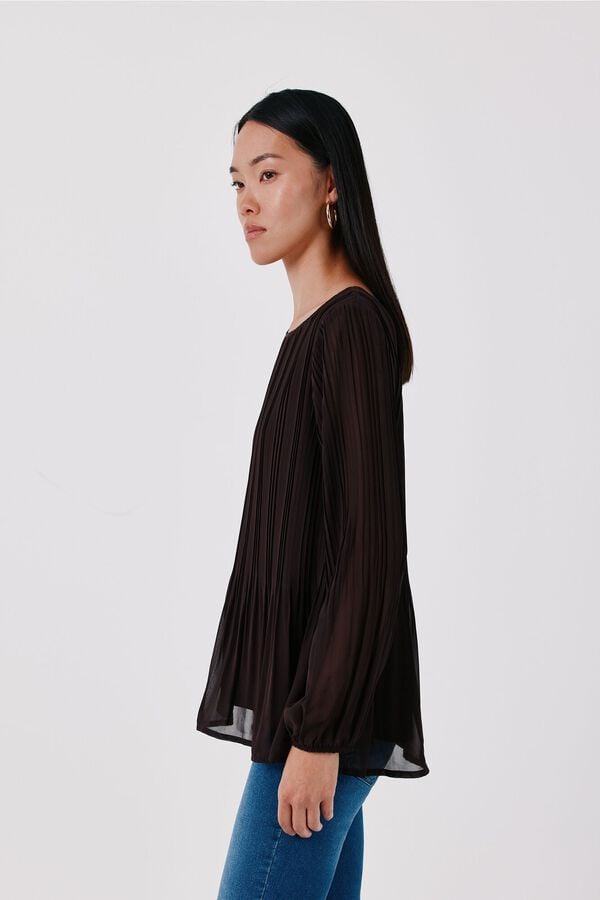 Cortefiel Pleated blouse Dark brown