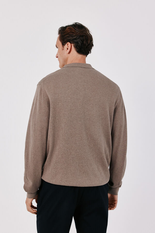 Cortefiel Cotton cashmere knit polo neck jumper Beige