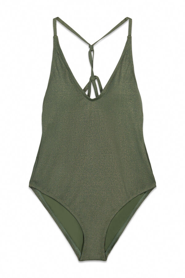 Cortefiel Shiny fabric shaping swimsuit Kaki