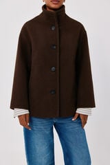 Cortefiel Short funnel neck coat Dark brown