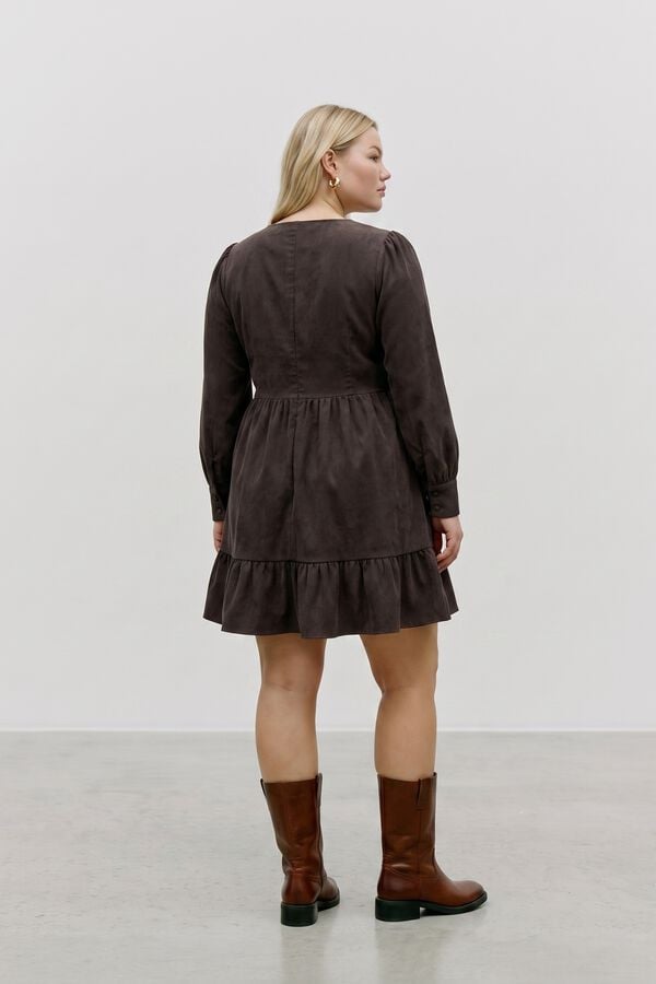 Vero Moda Curve V-neck peplum dress Dark brown