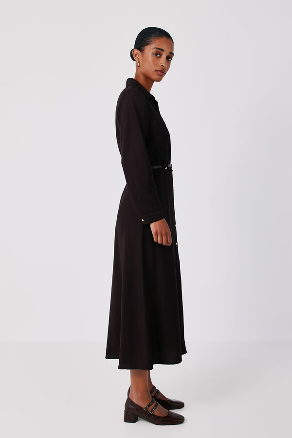 Cortefiel Midi shirt dress with belt Dark brown