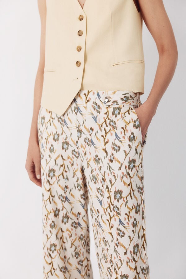 Cortefiel Linen trousers with gold buttons Multicolour