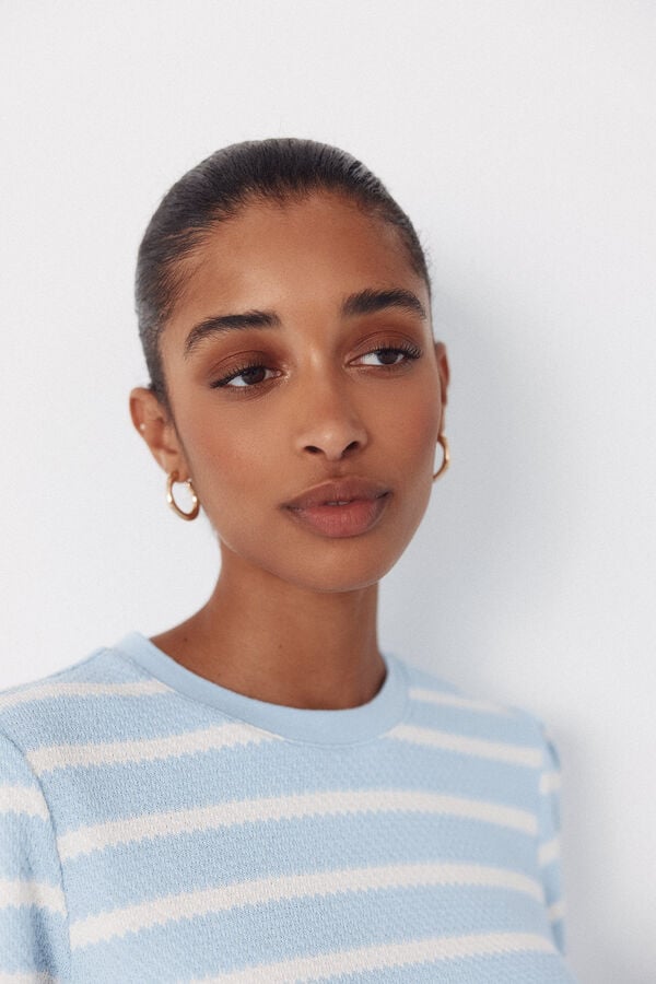 Cortefiel Striped structured top Blue