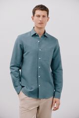 Cortefiel Plain linen/cotton shirt Blue