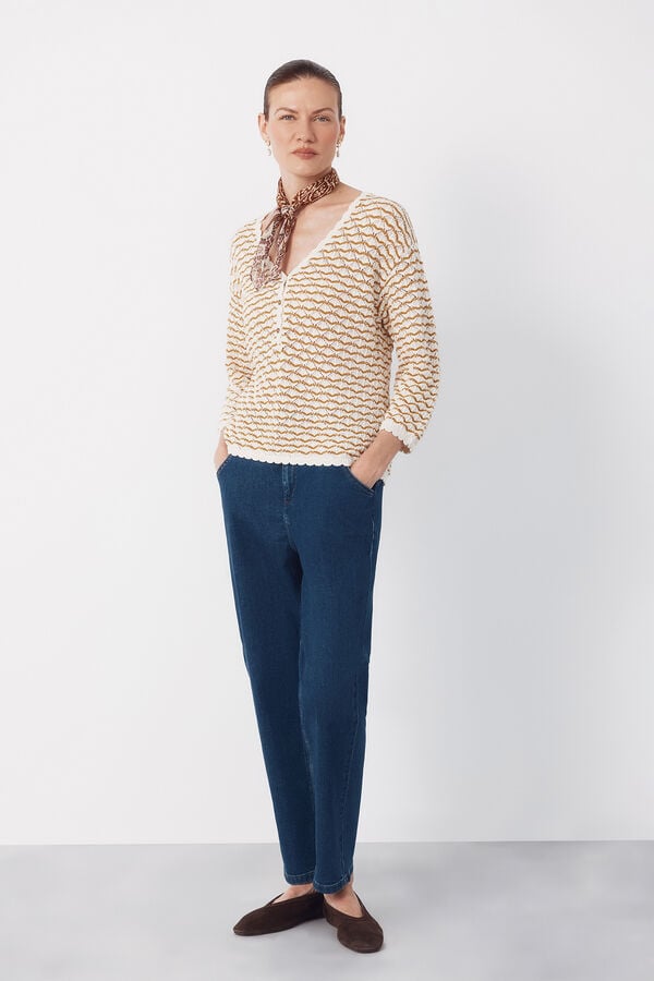 Cortefiel Openwork button jumper Gold