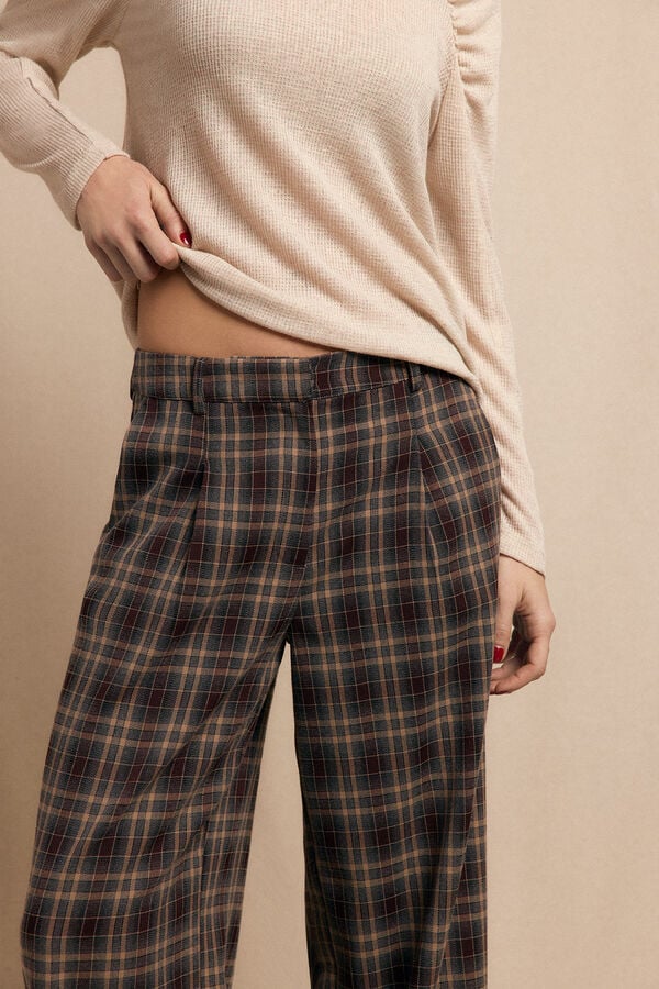 Slowlove Calças xadrez plissadas Castanho