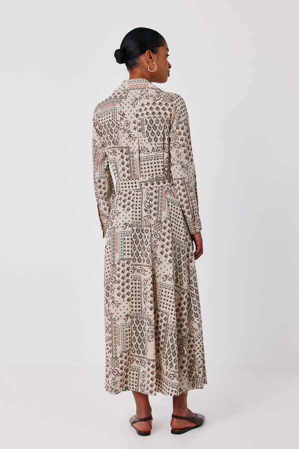 Cortefiel Printed wrap shirt dress Printed beige