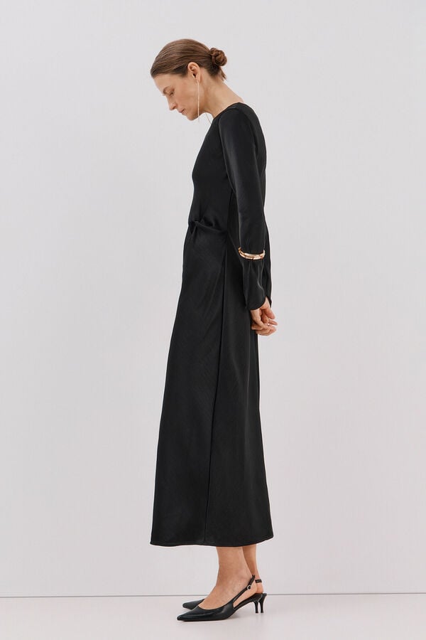 Cortefiel Satin knot dress Black
