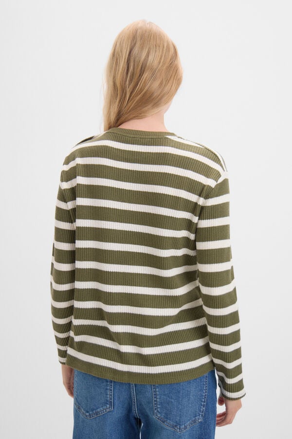 Cortefiel striped T-shirt with a touch of lurex Kaki