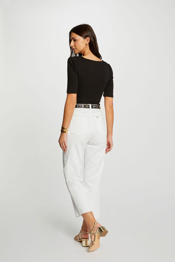 Morgan T-shirt canelada manga curta Preto