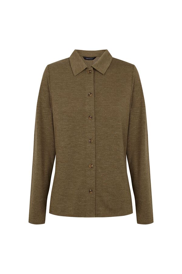 Cortefiel Camisa el&aacute;stica botones Kaki