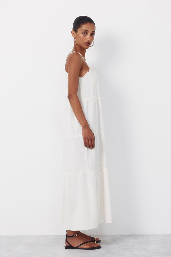 Cortefiel Floral embroidered dress Ivory