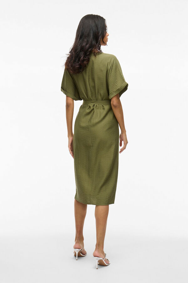 Vila Vestido midi manga 2/4 com viscose Verde